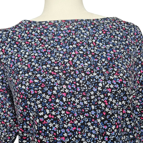 Jones New York cotton tee blouse top multicolor flower pattern elbow sleeve sz M - Picture 4 of 9